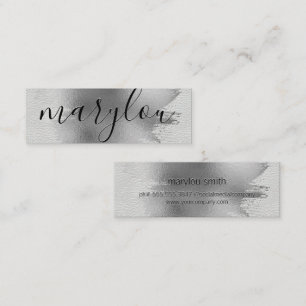 Silver Foil Brushed Vitt läder Mini Visitkort