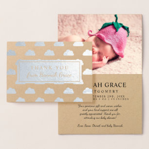 Silver Foil Clouds Baby Shower Photo Tack Folierat Kort