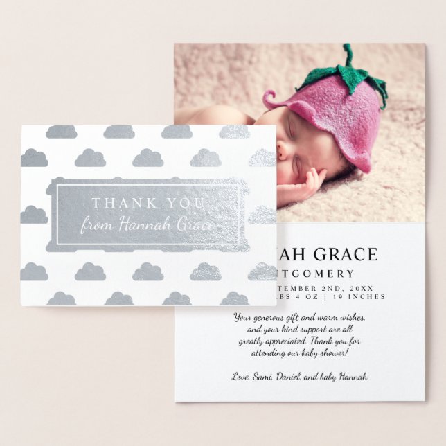 Silver Foil Clouds Baby Shower Photo Tack Folierat Kort (Display)