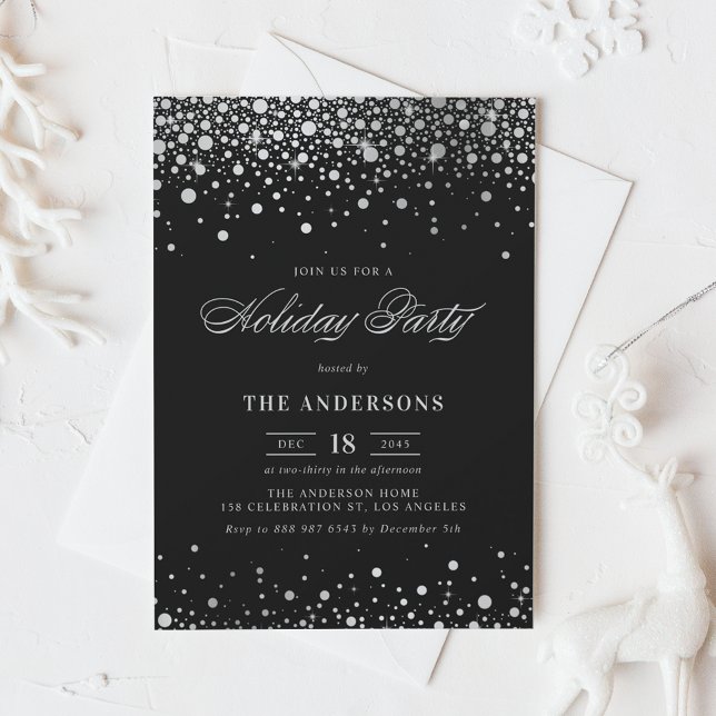 Silver Foil Confetti Black-Julfest Inbjudningar (Skapare uppladdad)