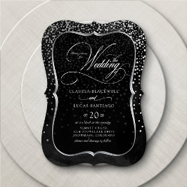 Silver Foil Confetti Black White Bröllop Inbjudningar