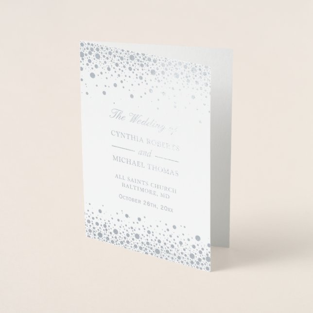 Silver Foil Confetti Dots Bröllop Ceremony Program (Framsida)