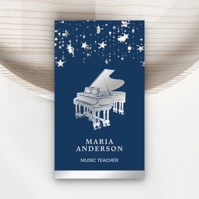 Silver Foil Confetti Grand Piano Musician Pianist Visitkort (Skapare uppladdad)