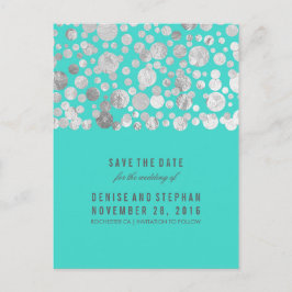 Silver Foil Confetti Teal Spara datum Meddelande Vykort