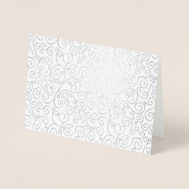 Silver Foil Curvy Mönster på White Folierat Kort (Framsida)