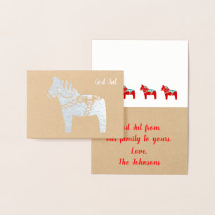 Silver Foil Dala Horse God Jul Greeting Card Folierat Kort