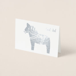 Silver Foil Dala Horse God Jul Greeting Card Folierat Kort