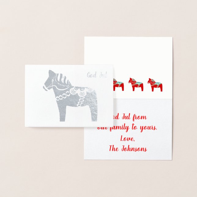 Silver Foil Dala Horse God Jul Greeting Card Folierat Kort (Display)