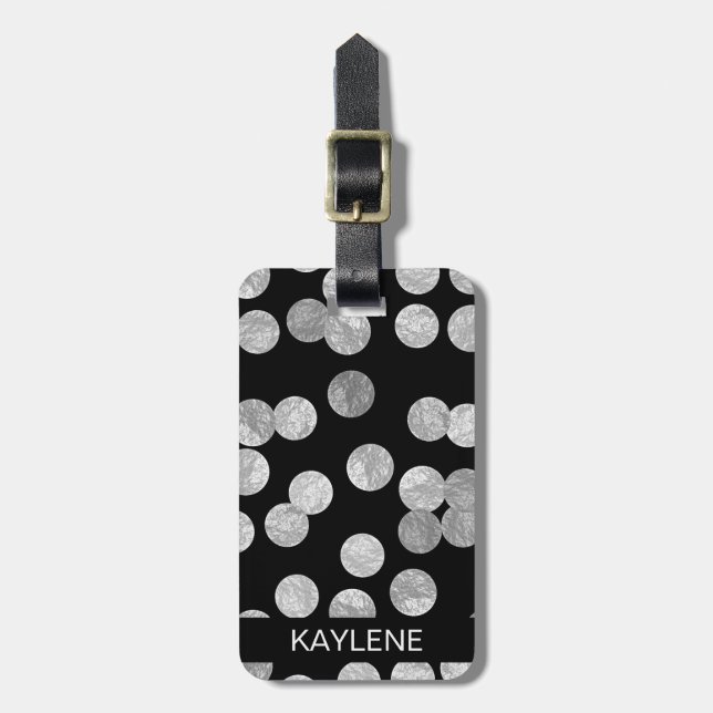 Silver Foil Dots Personlig Luggage Tag Bagagebricka (Vertikal Framsida)