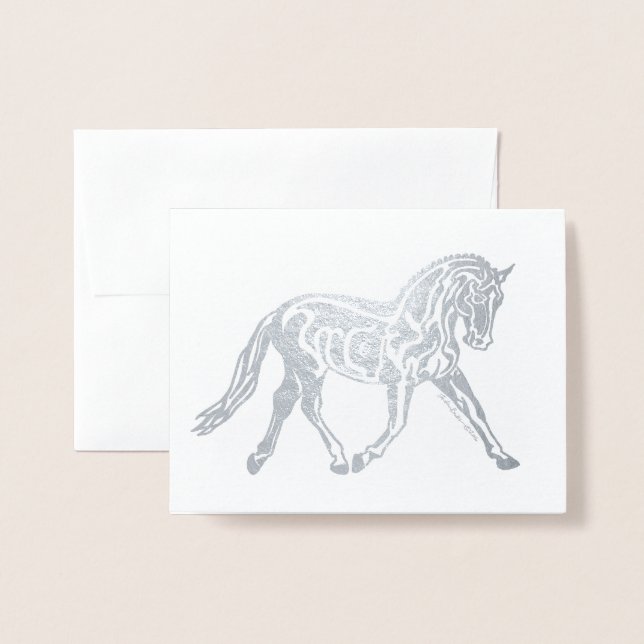 Silver Foil Dressage Horse Folierat Kort (Framsida med kuvert)