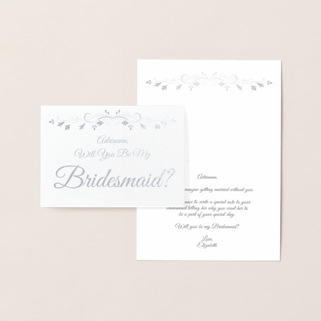 Silver Foil Elegant Bridesmaid Frieri kort (Display)