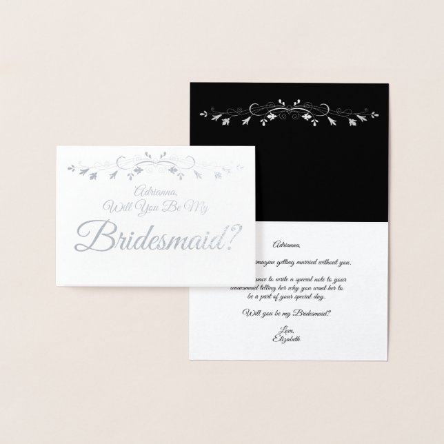 Silver Foil Elegant Bridesmaid Frieri kort (Display)