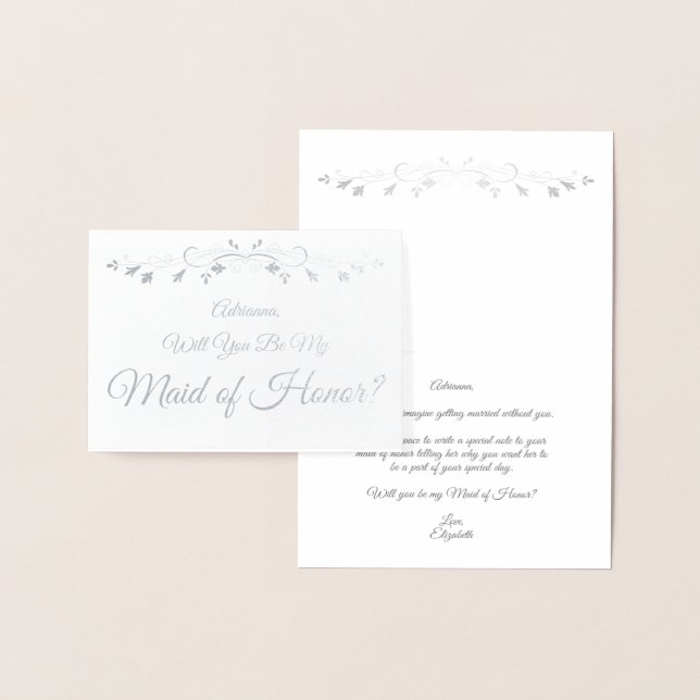 Silver Foil Elegant Maid of honor Frieri kort (Display)