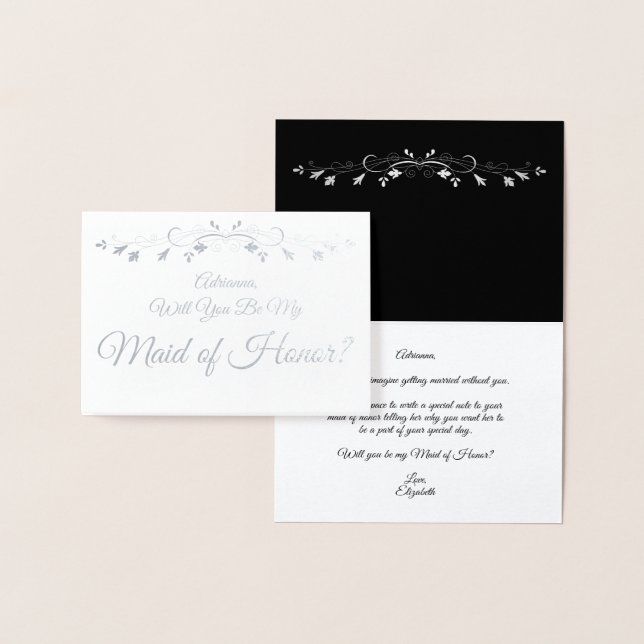 Silver Foil Elegant Maid of honor Frieri kort (Display)