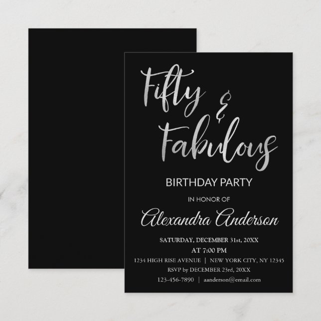 Silver Foil Femty och Fabulous Inbjudningar (Fram/baksida)