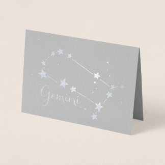 Silver Foil Gemini Zodiac Constellation Folierat Kort