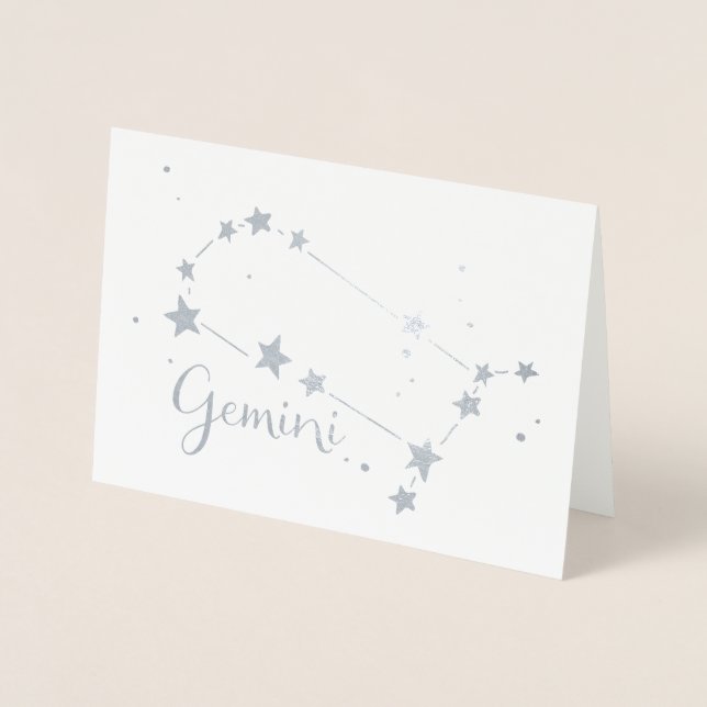Silver Foil Gemini Zodiac Constellation Folierat Kort (Framsida)