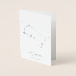 Silver Foil GEMINI Zodiac Sign Constellation Folierat Kort