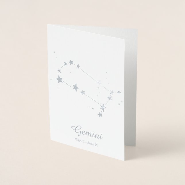 Silver Foil GEMINI Zodiac Sign Constellation Folierat Kort (Framsida)