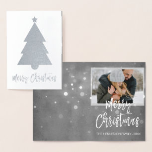 Silver Foil God jul Träd-fotokort Folierat Kort