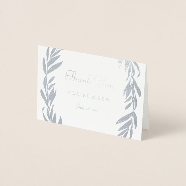 Silver Foil Grått Löv Wand Bröllop Tack Folierat Kort (Framsida)
