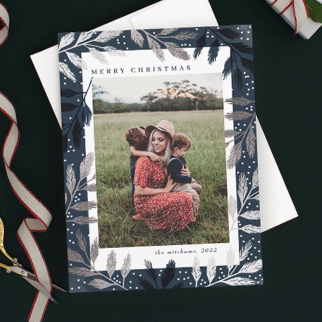 Silver Foil Grenar God jul 3 Photo Julkort (Skapare uppladdad)