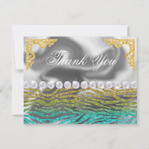 Silver Foil Guld, Teal Zebra tryck Birthday Tack Kort