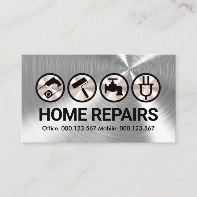 Silver Foil Handyman Verktyg Icons Visitkort (Framsida)