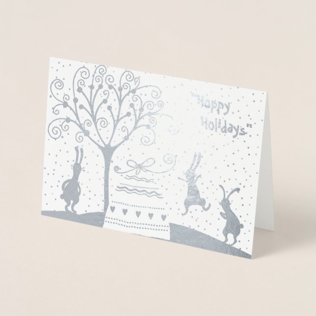 Silver Foil Hoppy Helgdagars julhälsningskort Folierat Kort (Framsida)