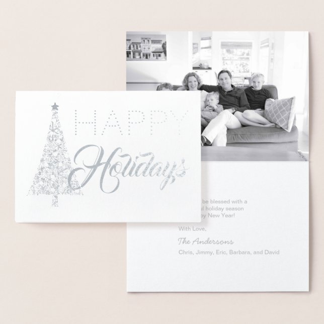 Silver Foil Julgran Glad helg Photo Folierat Kort (Display)