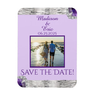 Silver Foil Lila Amethyst Spara datumfoto Magnet