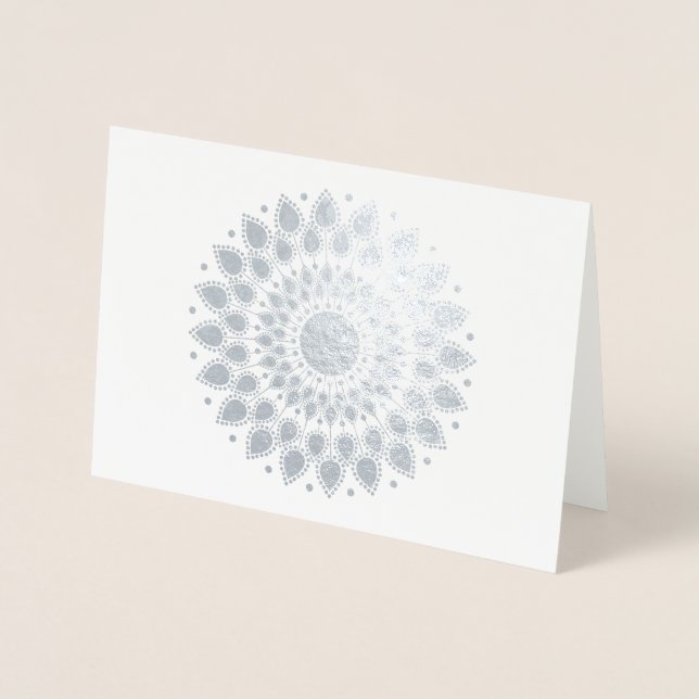 Silver Foil Lotus Mandala Folierat Kort (Framsida)