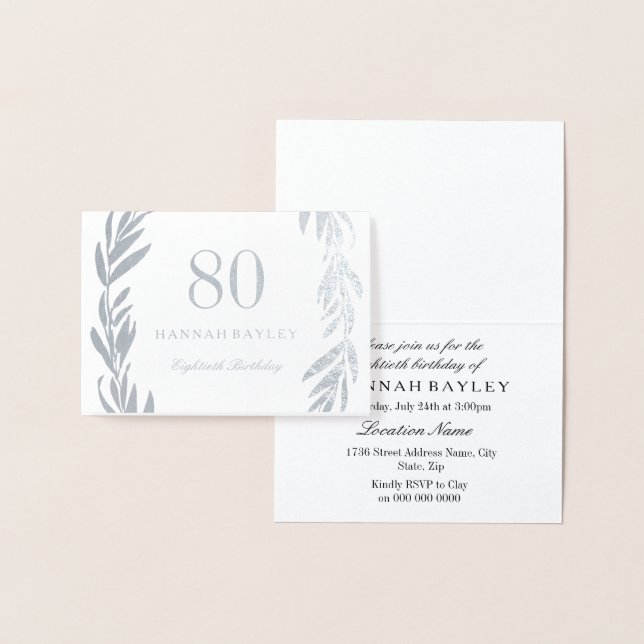 Silver Foil Löv, utandning 80: e födelsedagsinbjud Folierat Kort (Display)