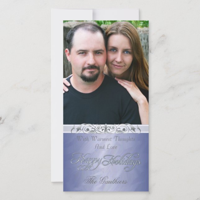 Silver Foil Lycklig Helgdag Blue PhoCard Julkort (Framsida)