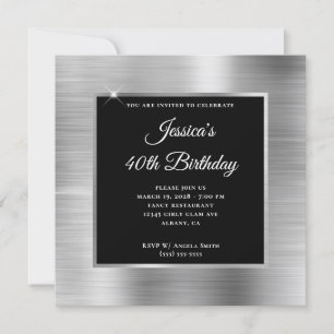 Silver Foil med Black Overlay 40:e födelsedagen Inbjudningar