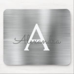 Silver Foil Monogram Namn Mousepad Musmatta<br><div class="desc">Silver Faux Brushed Metall Monogram Namn Monogram Mousepad. Den här muspekaren kan anpassas till din första namn.</div>