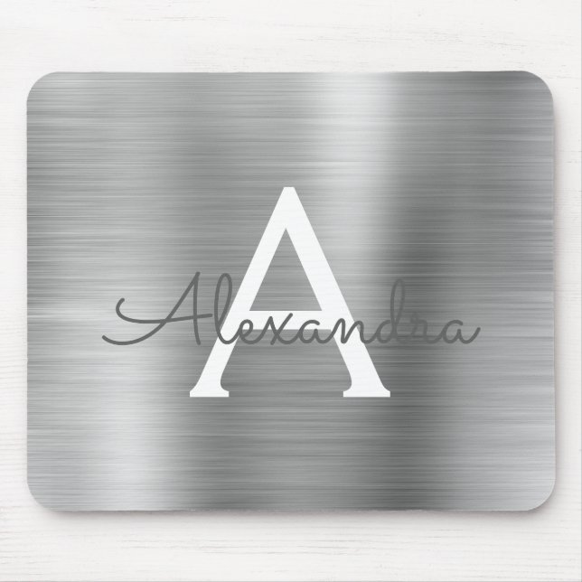 Silver Foil Monogram Namn Mousepad Musmatta (Framsidan)