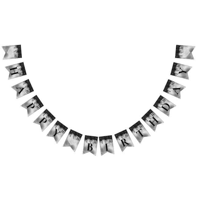 Silver Foil och black dripping glitter Birthday Vimplar (Alla)