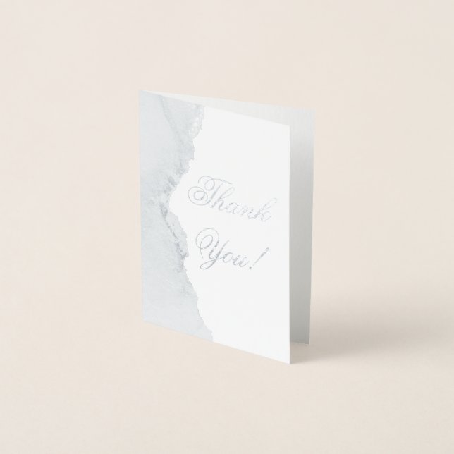 Silver Foil och Blue Agate Bröllop - tackkort Folierat Kort (Framsida)