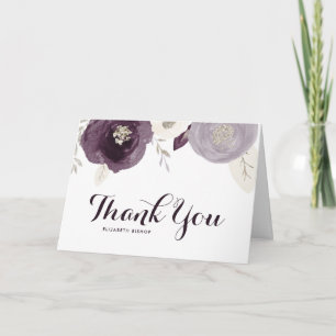 Silver Foil och Lila blommor Chic - tackkort