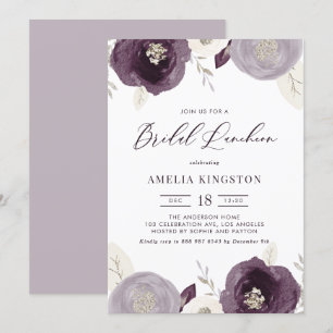 Silver Foil och Lila blommor Möhippa Luncheon Inbjudningar