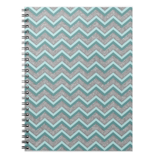 Silver Foil och Teal ZigZag Anteckningsbok Med Spiral (Framsidan)