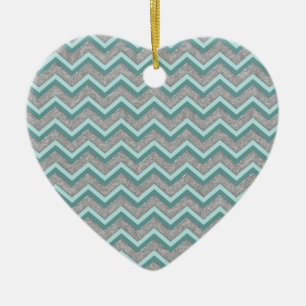 Silver Foil och Teal ZigZag Julgransprydnad Keramik