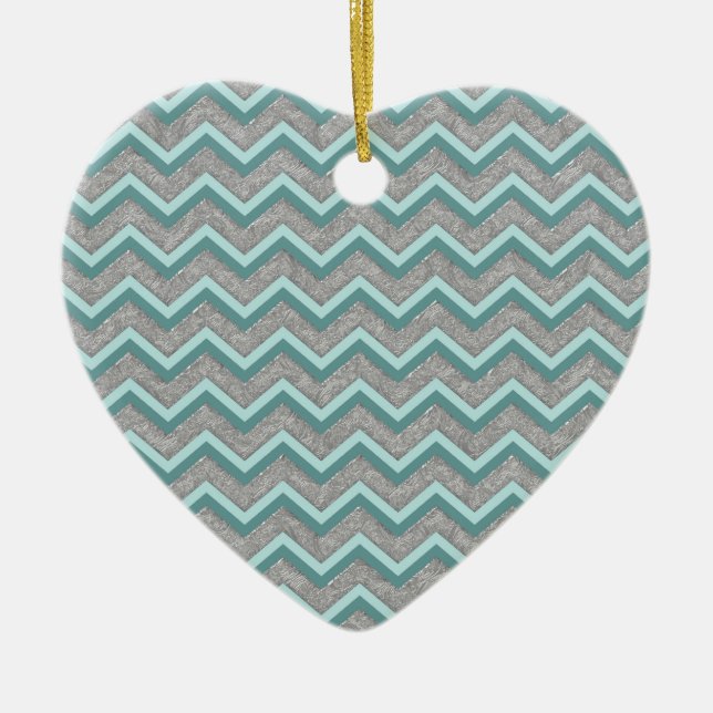 Silver Foil och Teal ZigZag Julgransprydnad Keramik (Framsidan)