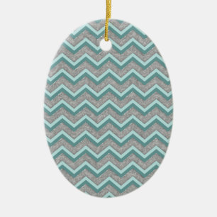Silver Foil och Teal ZigZag Julgransprydnad Keramik