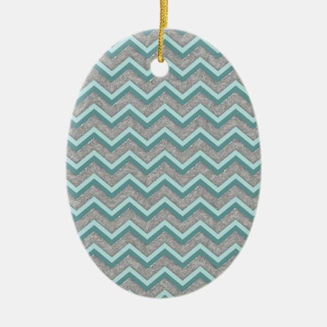 Silver Foil och Teal ZigZag Julgransprydnad Keramik (Framsidan)