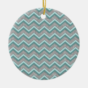 Silver Foil och Teal ZigZag Julgransprydnad Keramik