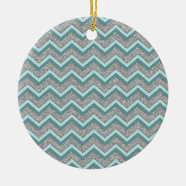 Silver Foil och Teal ZigZag Julgransprydnad Keramik (Framsidan)