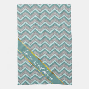 Silver Foil och Teal ZigZag Kökshandduk