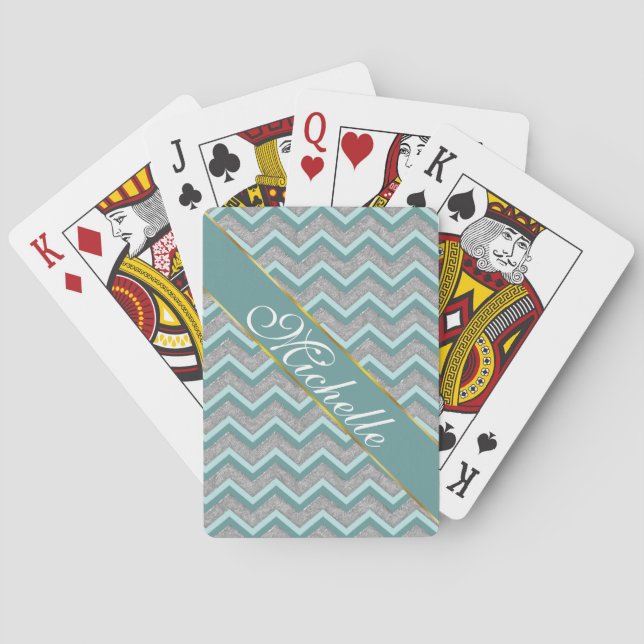 Silver Foil och Teal ZigZag Spelkort (Baksidan)